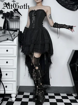 Black Lace Corset Dress Halloween Partywear