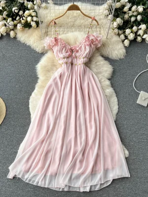 Ruffled Backless Beach Dress