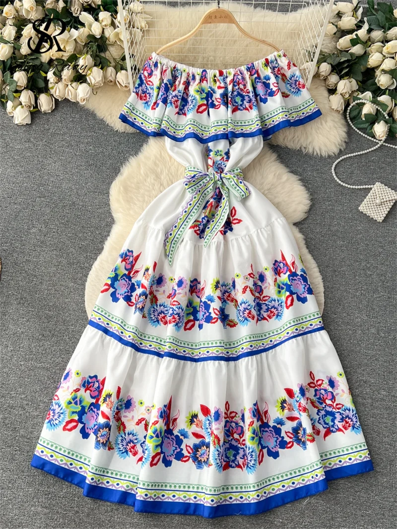 French Floral Off Shoulder Maxi Dress - Image 3