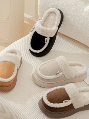 Winter Warm Plus Velvet Round Toe Women's Slippers