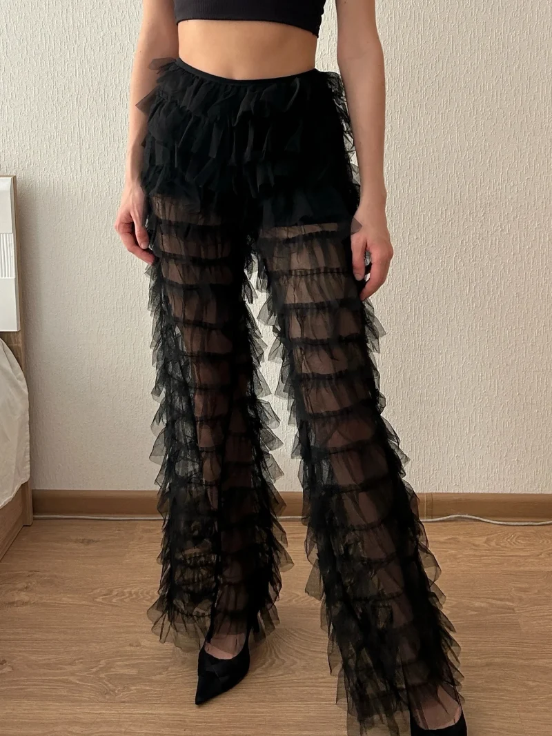 Tiered Mesh High Waist Trousers - Image 6