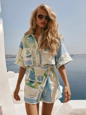 Summer Print 2-Piece Shirt & Shorts Set