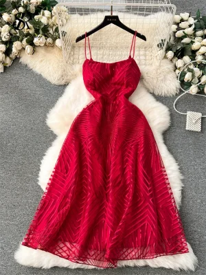 Embroidered Mesh Party Dress