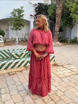Solid Lace-Up Top & Ruffle Skirt Set