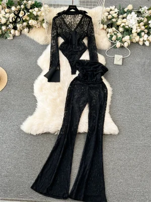 Sheer Lace Two Piece Set