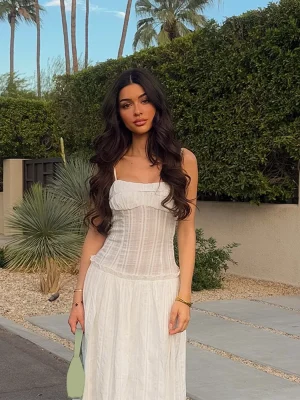 White Ruffle Sling Backless Dress
