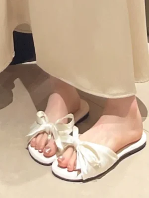 Summer Bow Flat Fish Mouth Sandals