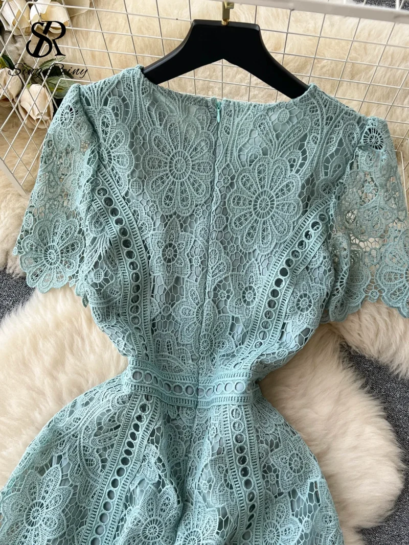 French Vintage Lace Embroidered Long Dress - Image 5