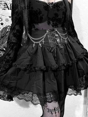 Dark Gothic Lace-up Corset Skirt Cyberpunk