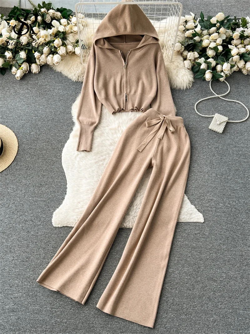 Casual Sports Knit Hoodie and Pants Set