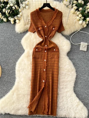 Elastic Knit Split Sundress