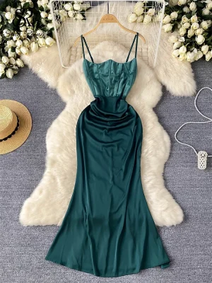 Satin Backless Bodycon Dress