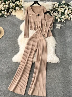 Striped Knitted Three-Piece Set