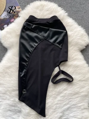 PU Leather Patchwork Mini Skirt