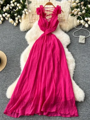 3D Floral Hollow Out Backless Maxi Dress