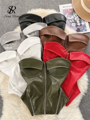 Strapless Leather Crop Top