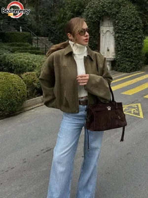 Green Suede Oversize Bomber Jacket