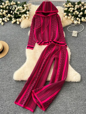 Winter Knitted Hoodie and Pants Set for Women