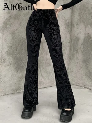 Vintage Velvet Flare Pants Dark Gothic Y2K