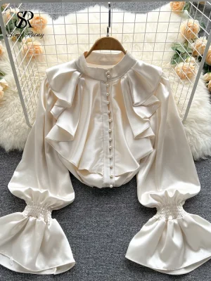 Satin Ruffle Office Blouse
