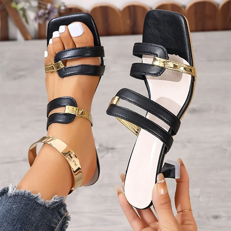 Elegant Square Toe Slim Heel Slippers - Image 4