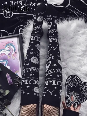 Star Moon Print Socks Gothic Punk Y2K Style