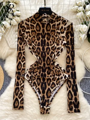 Leopard Print Turtleneck Bodysuit