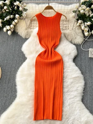 Sleeveless Pleated Knit Bodycon Dress