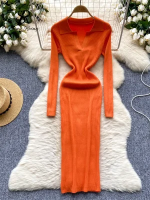French Vintage Lapel Knit Dress
