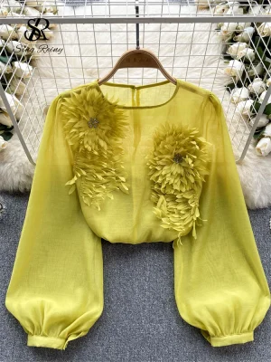 Sheer Floral Satin Blouse