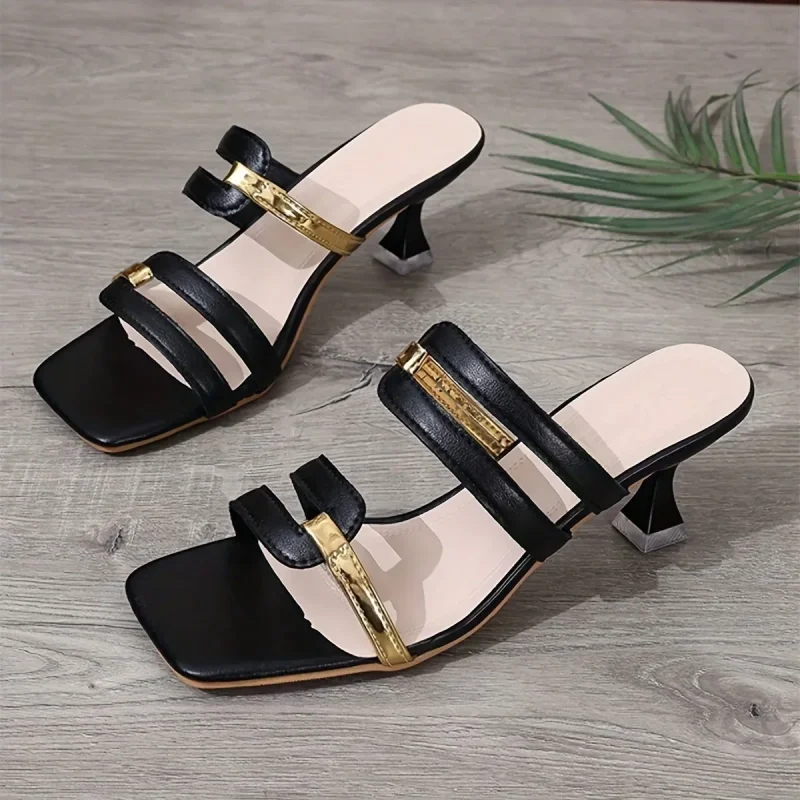 Elegant Square Toe Slim Heel Slippers - Image 6