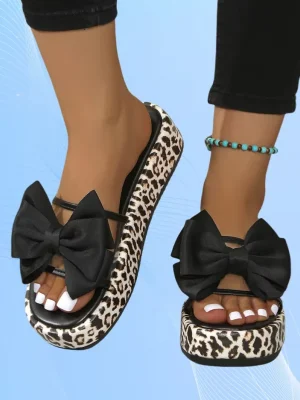 Leopard Bow Thick Sole Sandals