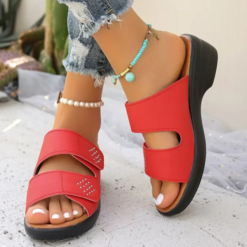 2025 Summer Round Toe Mid-Heel Wedge Sandals - Image 3