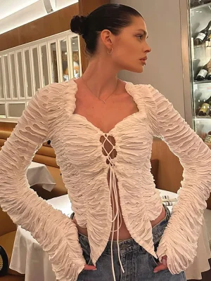 Chic White Ruffle V-Neck Bodycon Top