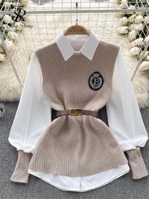 Korean Knitted Sweater and Blouse Set for Women