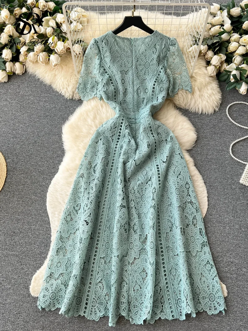 French Vintage Lace Embroidered Long Dress - Image 4
