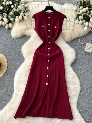 Sleeveless Knit Sundress Office Lady Slim Fit