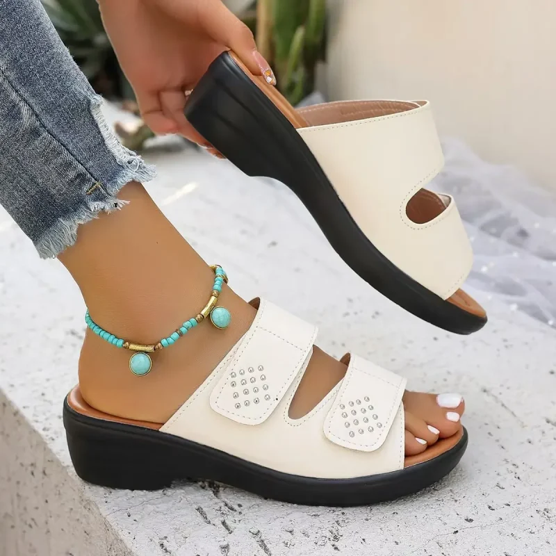 2025 Summer Round Toe Mid-Heel Wedge Sandals - Image 6