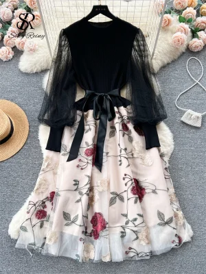 Elegant Patchwork Knit Dress