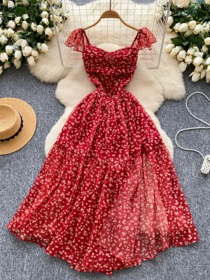 Floral Backless Sundress French Vacation Style
