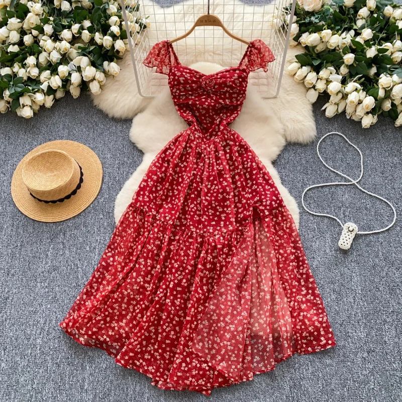 Floral Backless Sundress French Vacation Style