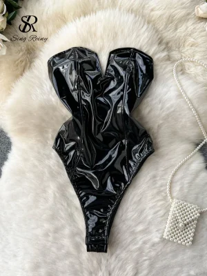 PU Leather Sleeveless Slim Romper