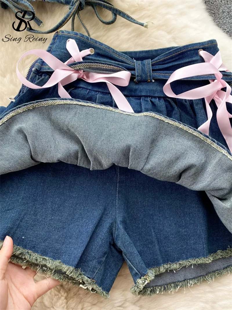 Denim Y2K Strapless Top and Mini Culottes Set - Image 6