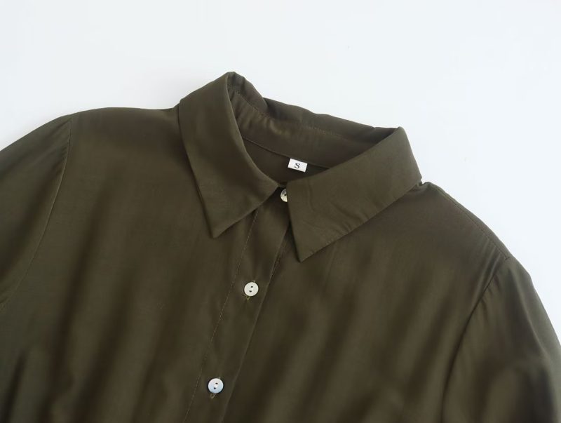 Retro Lapel Single-Breasted Pleated Shirt Dress - Image 4