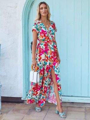 Floral Print Split Maxi A-Line Dress