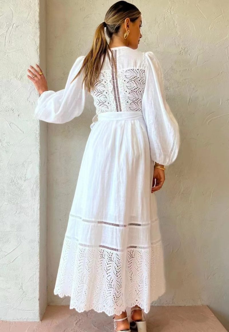 Elegant Embroidered Belted A-Line Maxi Dress Women - Image 2