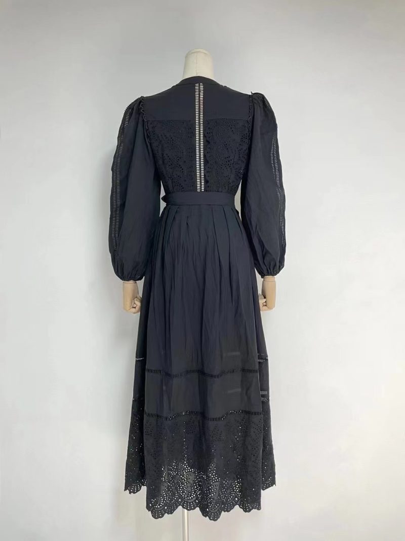 Elegant Embroidered Belted A-Line Maxi Dress Women - Image 3