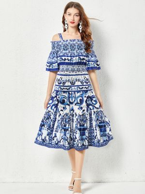 Summer Printed A-Line Midi Dress Women