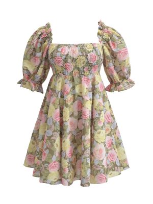 Chic Colorful Rose Print Vacation Dress Women