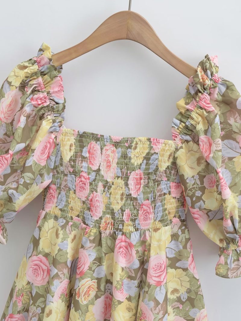 Chic Colorful Rose Print Vacation Dress Women - Image 2